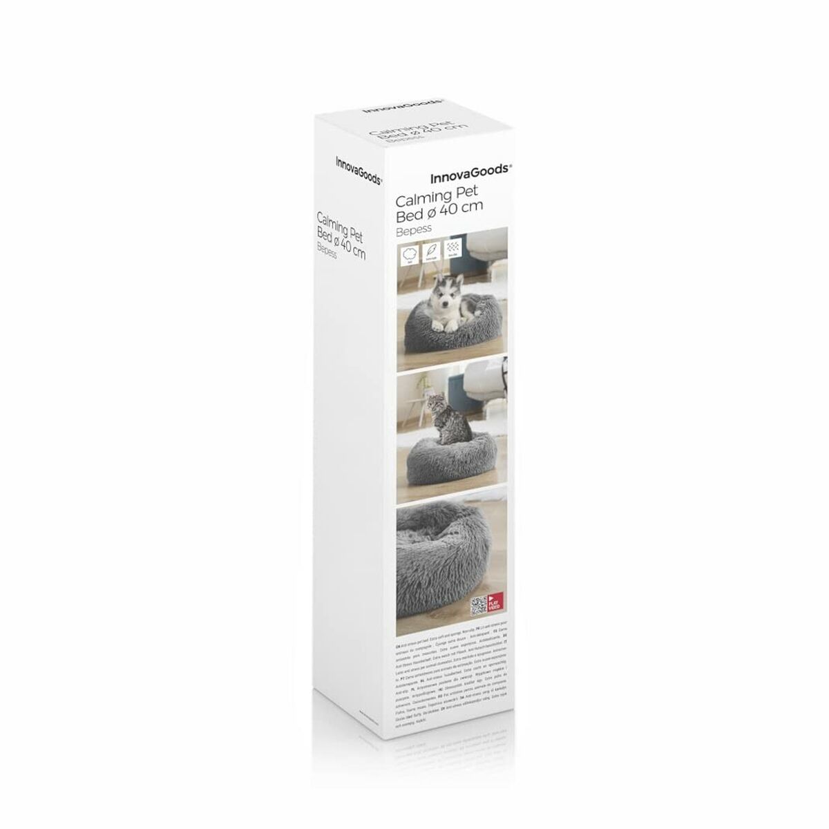 Calming Round Pet Bed – Grey, 60 cm