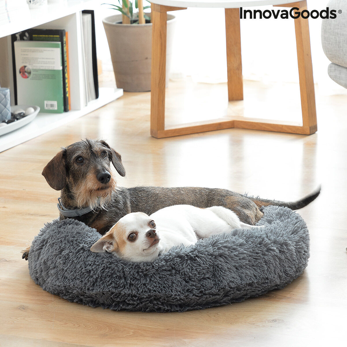 Calming Round Pet Bed – Grey, 60 cm