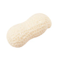 Cream peanut-shaped squeaky dog toy on a white background.